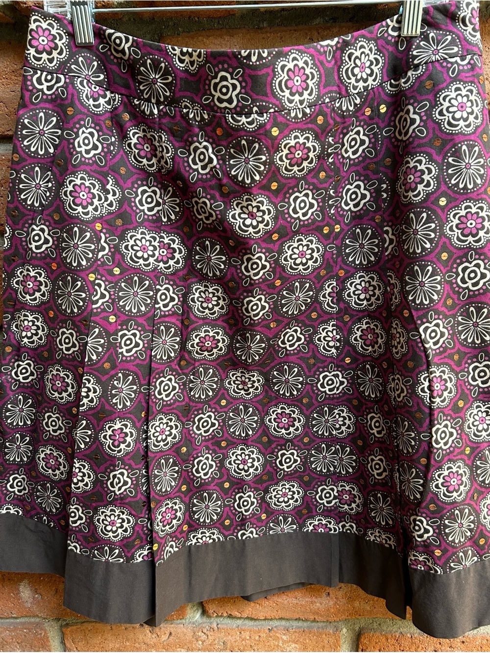 LOFT Purple Floral-Print A-Line Skirt with Black Hem